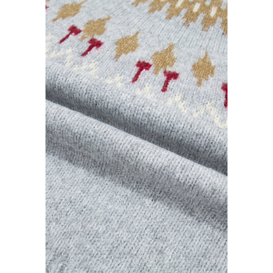 Gray Geometric Detail Round Neck Winter Sweater Sweaters & Cardigans/Sweaters
