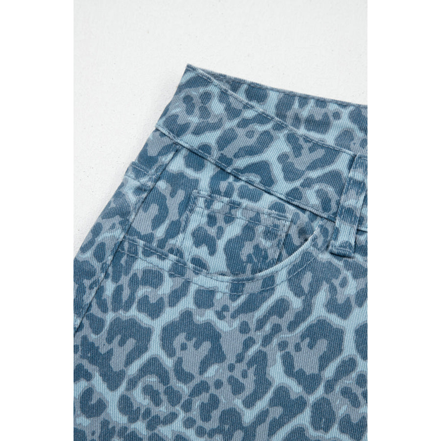 Gray Leopard Frayed Edge Wide Leg High Waist Jeans Bottoms/Jeans