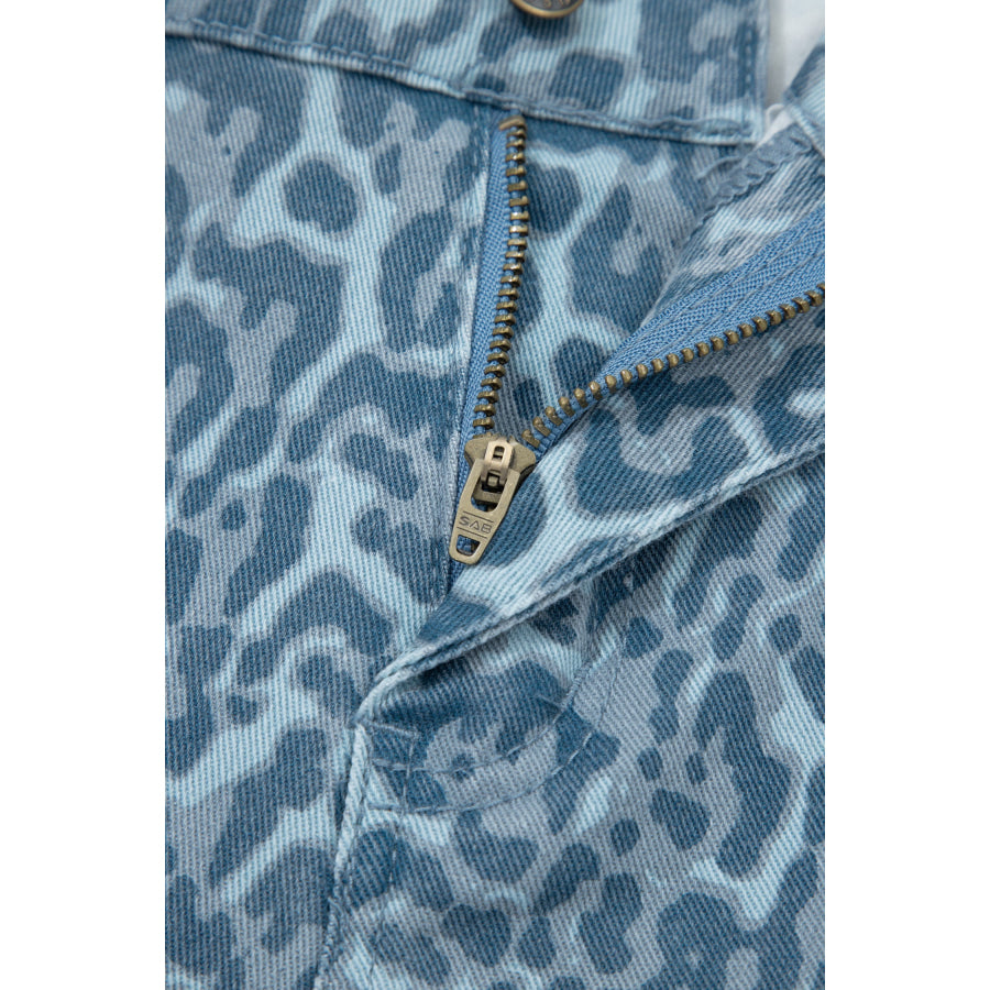 Gray Leopard Frayed Edge Wide Leg High Waist Jeans Bottoms/Jeans