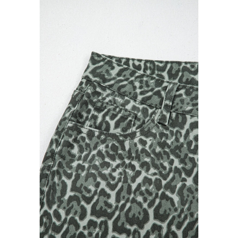 Gray Leopard Frayed Edge Wide Leg High Waist Jeans Bottoms/Jeans