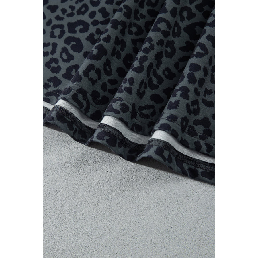 Gray Leopard Print Bracelet Sleeve Top Plus Size Loose Pants Set Size/Plus Loungewear