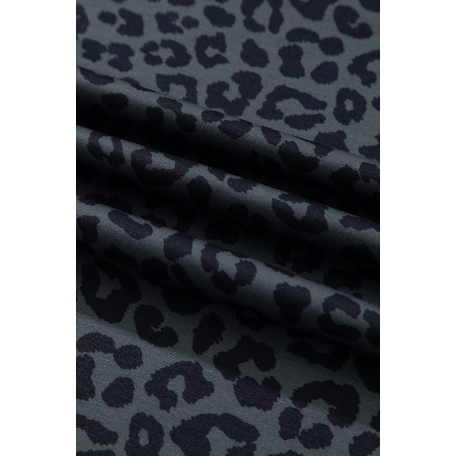 Gray Leopard Print Bracelet Sleeve Top Plus Size Loose Pants Set Size/Plus Loungewear