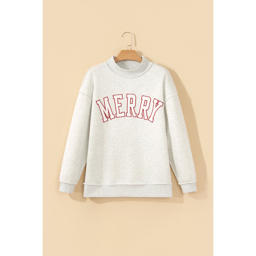 Gray MERRY Embroidered Letter High Neck Tunic Pullover Sweatshirt Tops/Sweatshirts & Hoodies