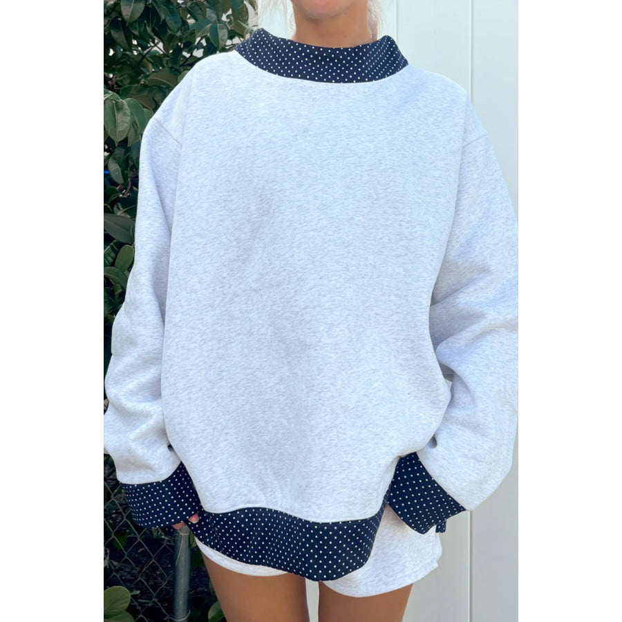 Gray Polka Dot Contrast Trim Sweatshirt / S / 50% Polyester + 50% Cotton Tops/Sweatshirts & Hoodies