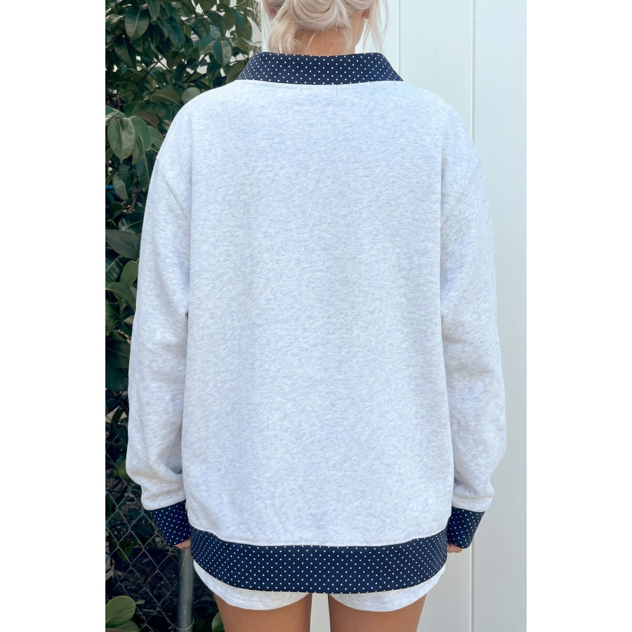 Gray Polka Dot Contrast Trim Sweatshirt Tops/Sweatshirts & Hoodies