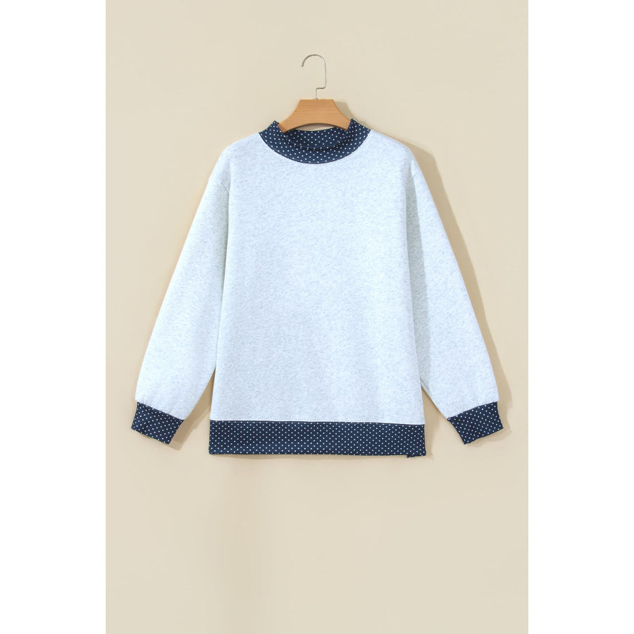 Gray Polka Dot Contrast Trim Sweatshirt Tops/Sweatshirts & Hoodies