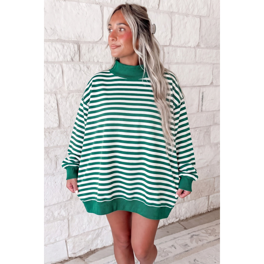Gray Stripe Cozy Mock Neck Oversized Tunic Sweatshirt Tops/Sweatshirts & Hoodies