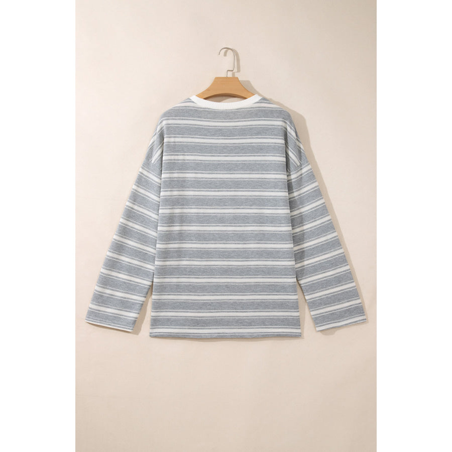 Gray Stripe Long Sleeve Round Neck Tunic Top Tops/Long Sleeve Tops