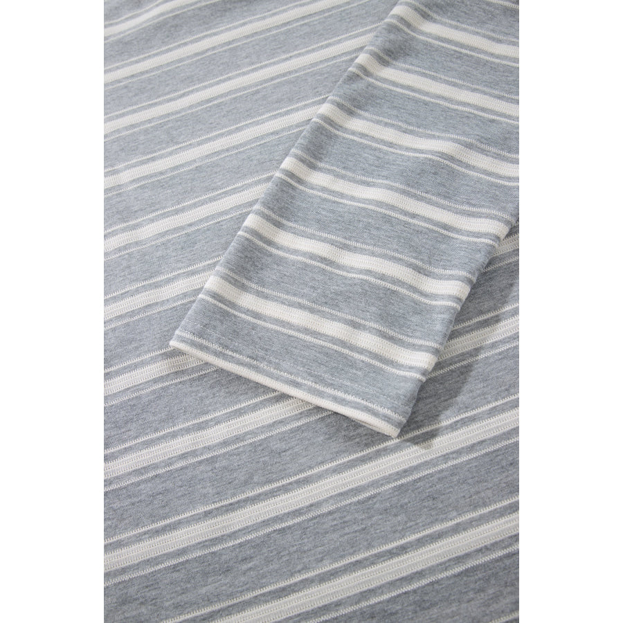 Gray Stripe Long Sleeve Round Neck Tunic Top Tops/Long Sleeve Tops