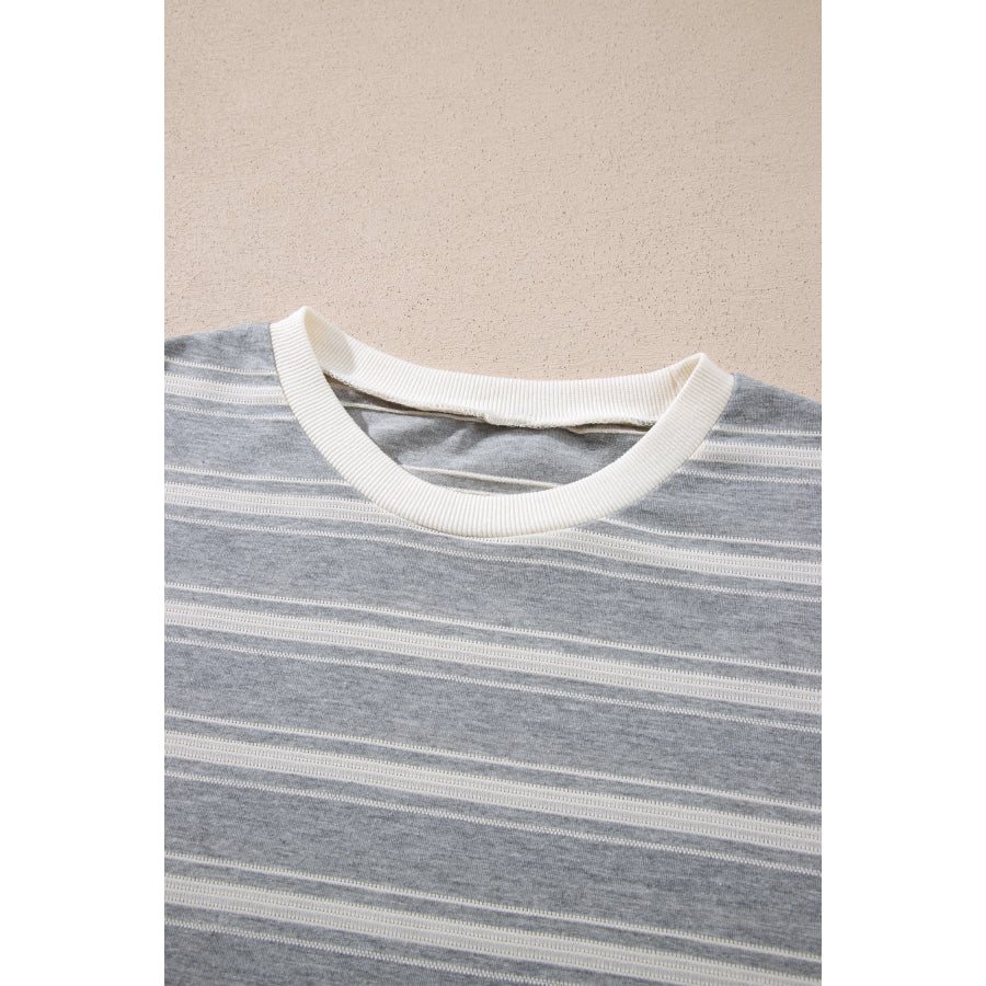 Gray Stripe Long Sleeve Round Neck Tunic Top Tops/Long Sleeve Tops