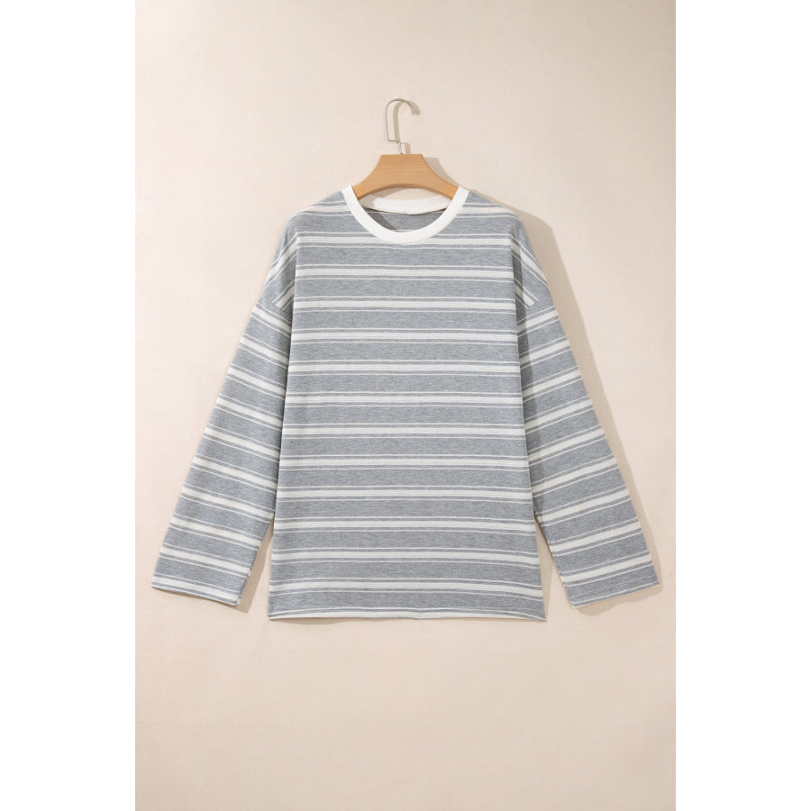 Gray Stripe Long Sleeve Round Neck Tunic Top Tops/Long Sleeve Tops