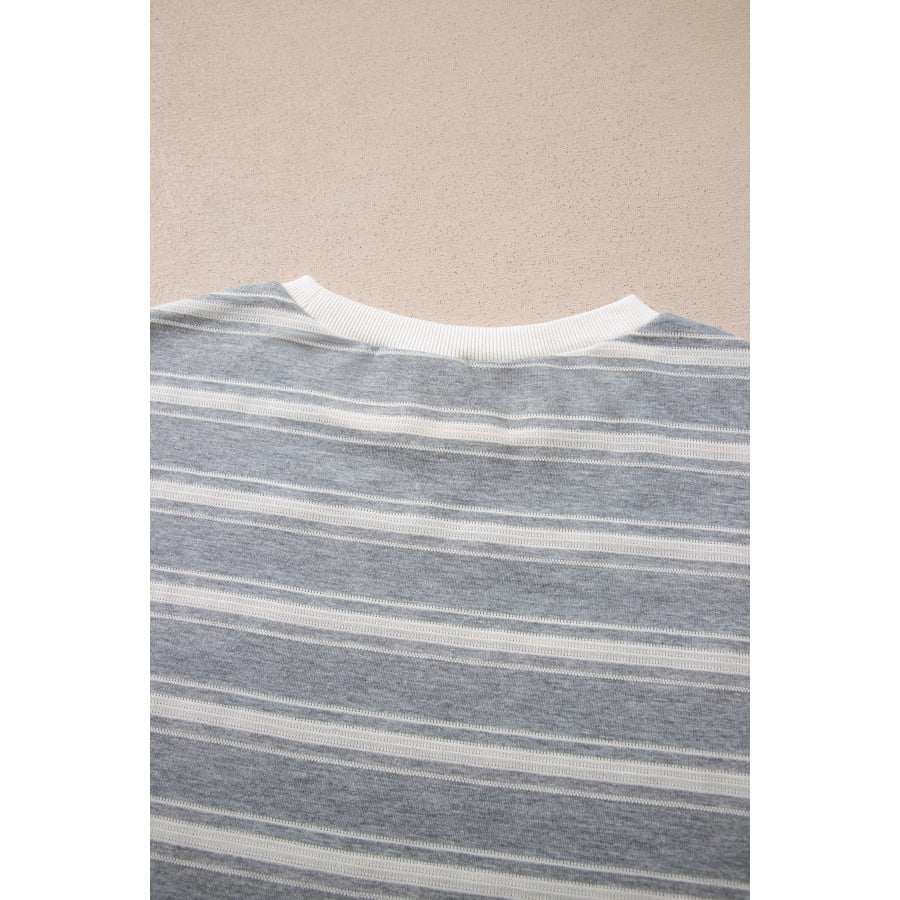 Gray Stripe Long Sleeve Round Neck Tunic Top Tops/Long Sleeve Tops