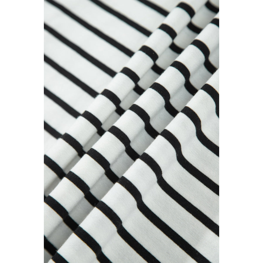 Gray Stripe V Neck Ruffle Contrast Sleeve Top Drawstring Pants 2pcs Set Two Piece Sets/Pant Sets