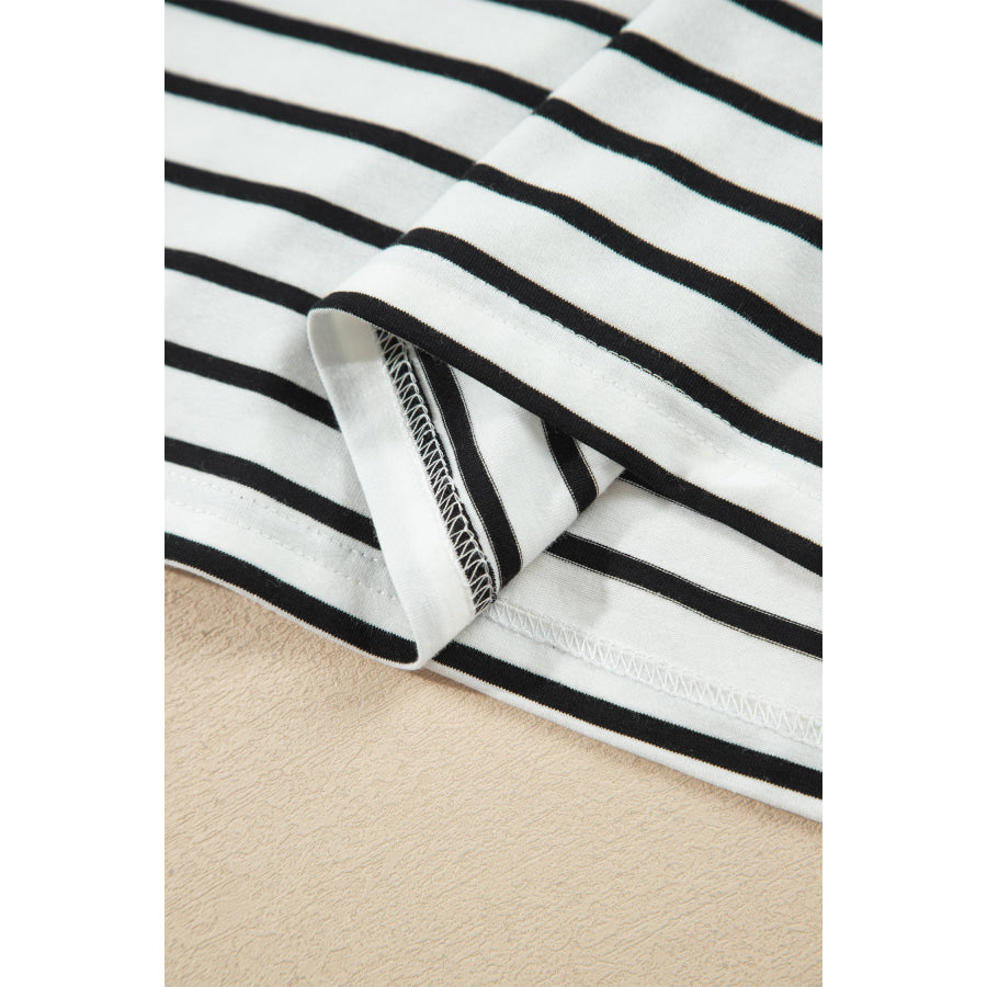 Gray Stripe V Neck Ruffle Contrast Sleeve Top Drawstring Pants 2pcs Set Two Piece Sets/Pant Sets
