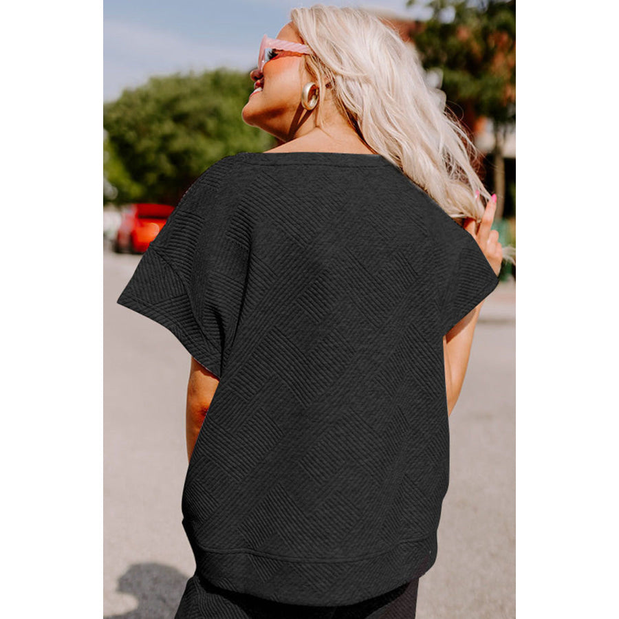 Gray Textured Loose Fit T Shirt and Drawstring Pants Set Two Piece Sets/Pant Sets