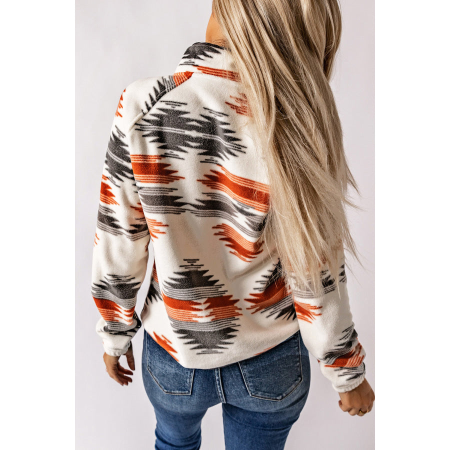 Gray Western Aztec Snap Buttoned Fleece Jacket Gray / S / 100% Polyester Outerwear/Jackets