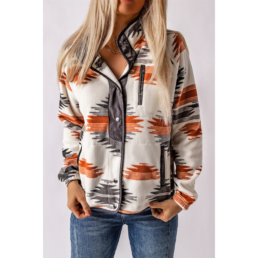 Gray Western Aztec Snap Buttoned Fleece Jacket Gray / S / 100% Polyester Outerwear/Jackets