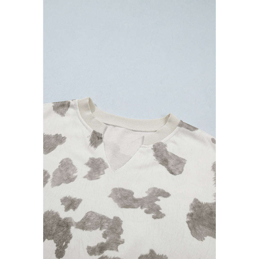 Gray Western Print Raw Hem Long Sleeve Top Drawstring Shorts Set Two Piece Sets/Short Sets