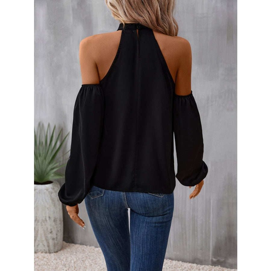 Grecian Cold Shoulder Long Sleeve Blouse Black / S