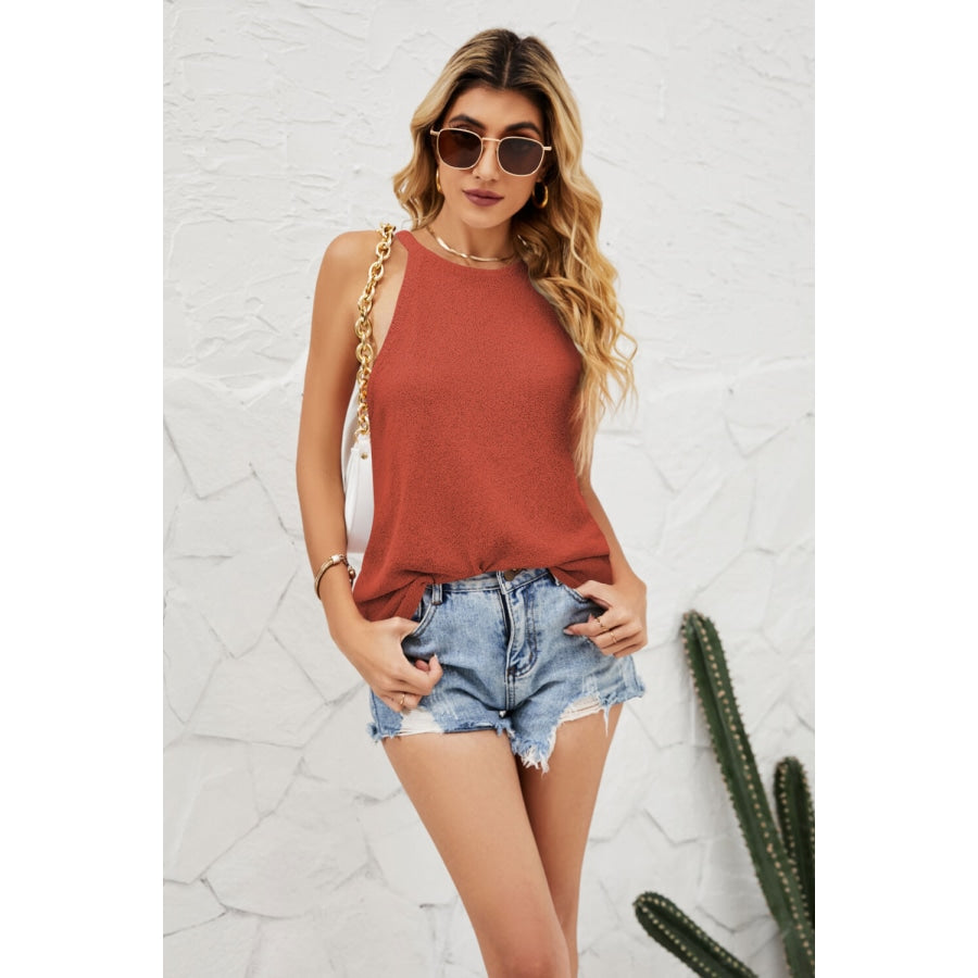 Grecian Neck Knit Tank Red / S