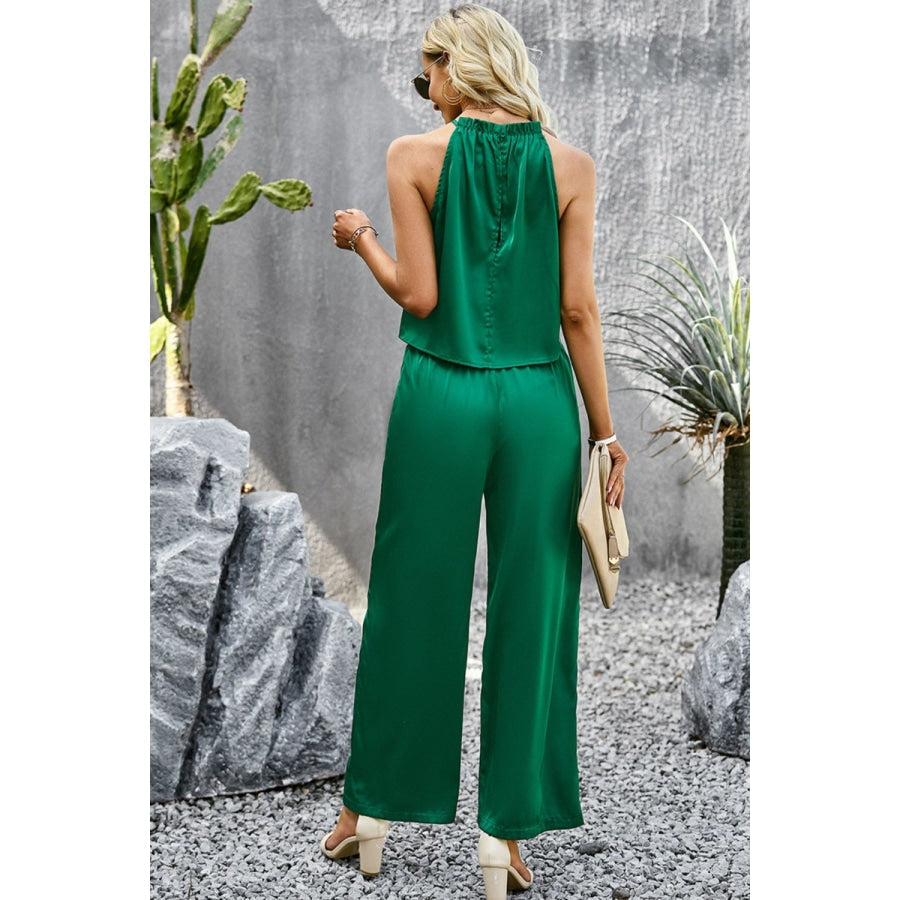 Grecian Neck Sleeveless Pocketed Top and Pants Set