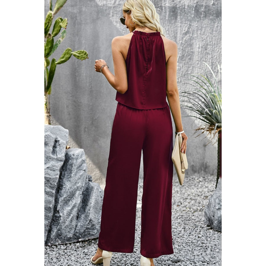 Grecian Neck Sleeveless Pocketed Top and Pants Set