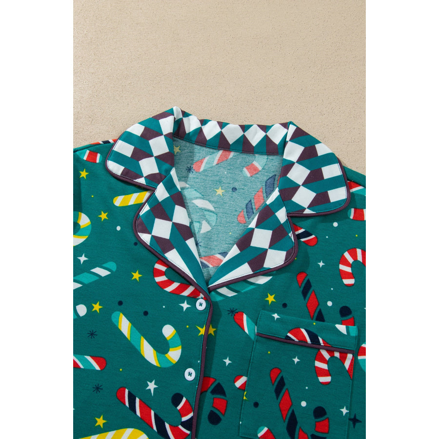 Green Abstract Candy Cane Print Long Sleeve Two Piece Lounge Set Loungewear & Sleepwear/Loungewear