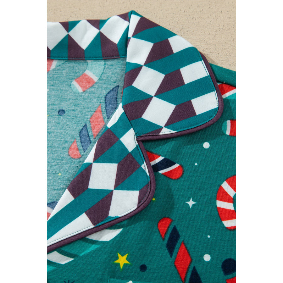 Green Abstract Candy Cane Print Long Sleeve Two Piece Lounge Set Loungewear & Sleepwear/Loungewear