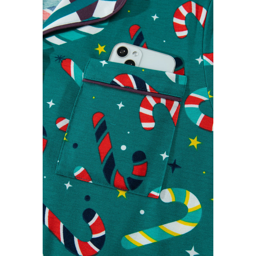 Green Abstract Candy Cane Print Long Sleeve Two Piece Lounge Set Loungewear & Sleepwear/Loungewear