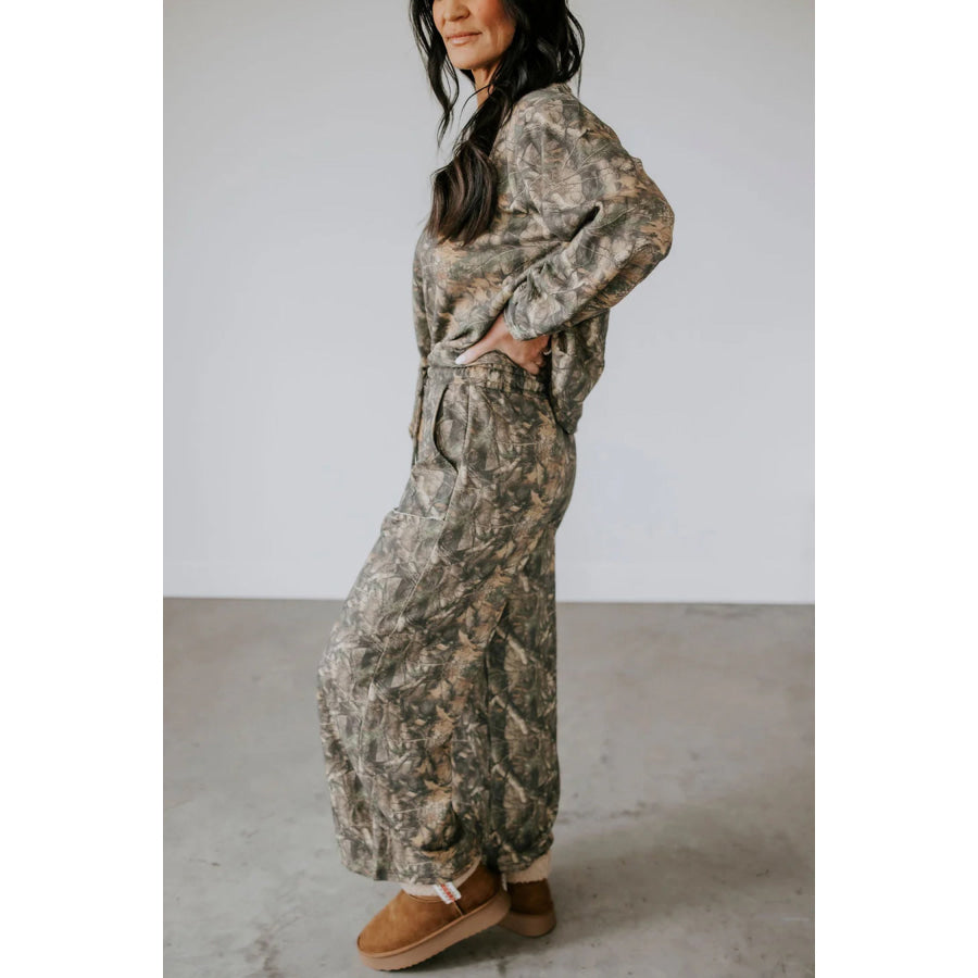 Green Abstract Print Long Sleeve Pant Set Two Piece Sets/Pant Sets