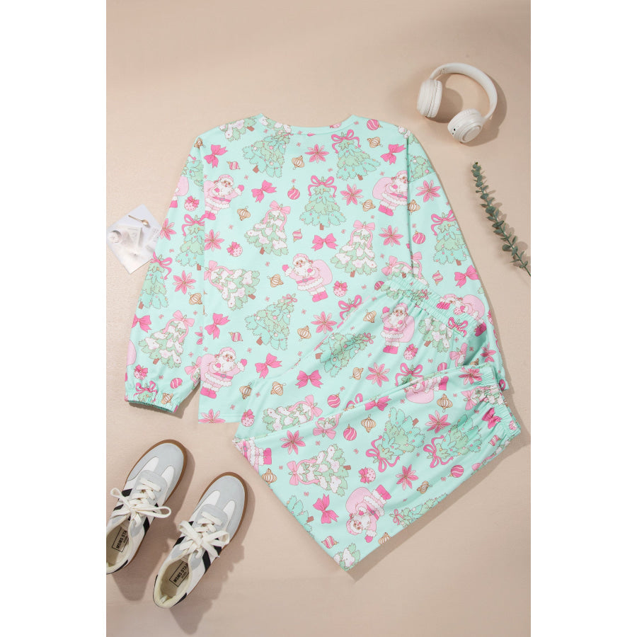 Green Abstract Print Long Sleeve Two Piece Lounge Set Loungewear & Sleepwear/Loungewear