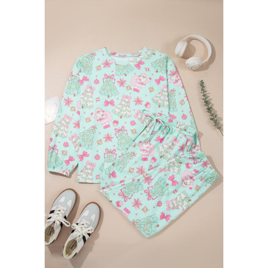 Green Abstract Print Long Sleeve Two Piece Lounge Set Loungewear & Sleepwear/Loungewear