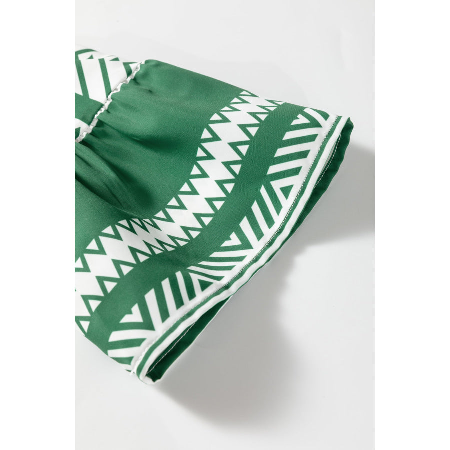 Green Boho Ethnic Print Half Button 3/4 Sleeve Casual Dress Dresses/Mini Dresses