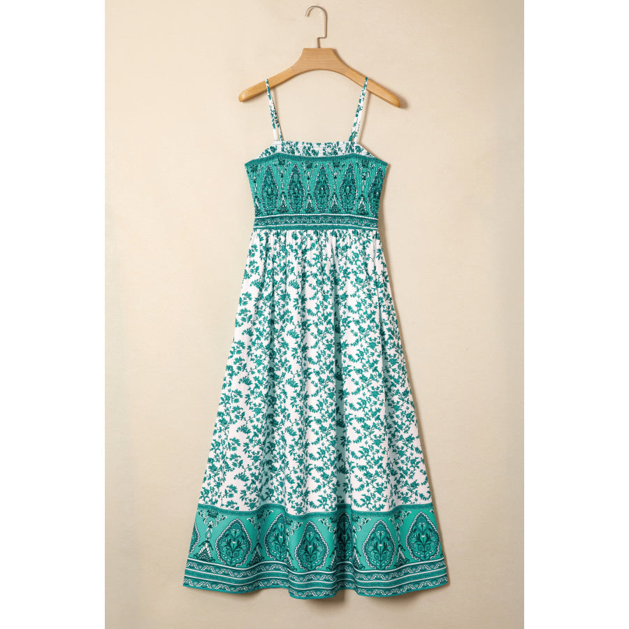 Green Boho Floral Print Shirred Cami Maxi Dress Dresses/Maxi Dresses