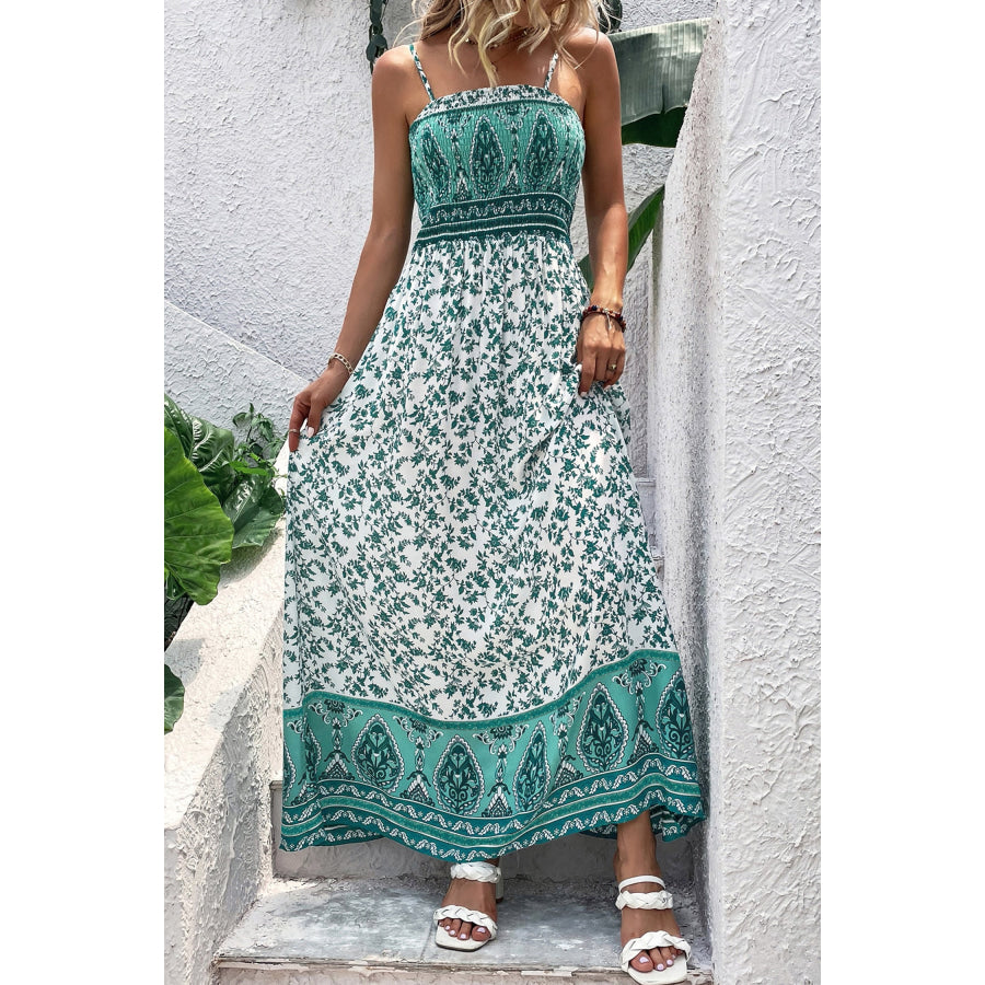 Green Boho Floral Print Shirred Cami Maxi Dress Dresses/Maxi Dresses