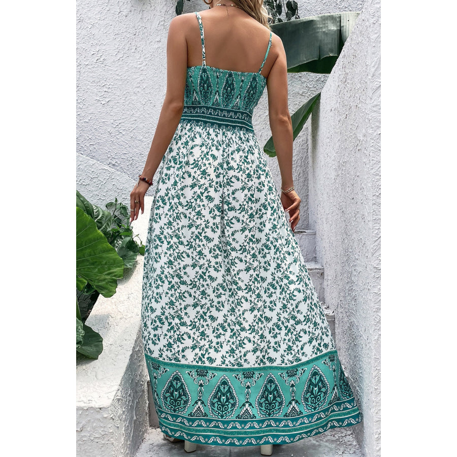 Green Boho Floral Print Shirred Cami Maxi Dress Dresses/Maxi Dresses
