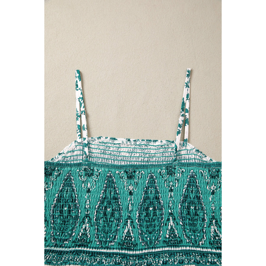Green Boho Floral Print Shirred Cami Maxi Dress Dresses/Maxi Dresses