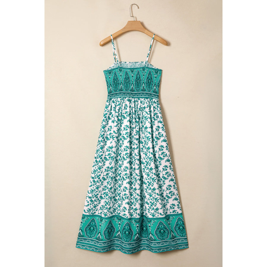 Green Boho Floral Print Shirred Cami Maxi Dress Dresses/Maxi Dresses