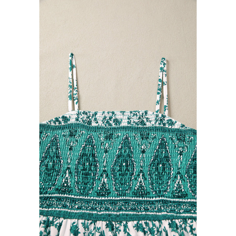 Green Boho Floral Print Shirred Cami Maxi Dress Dresses/Maxi Dresses