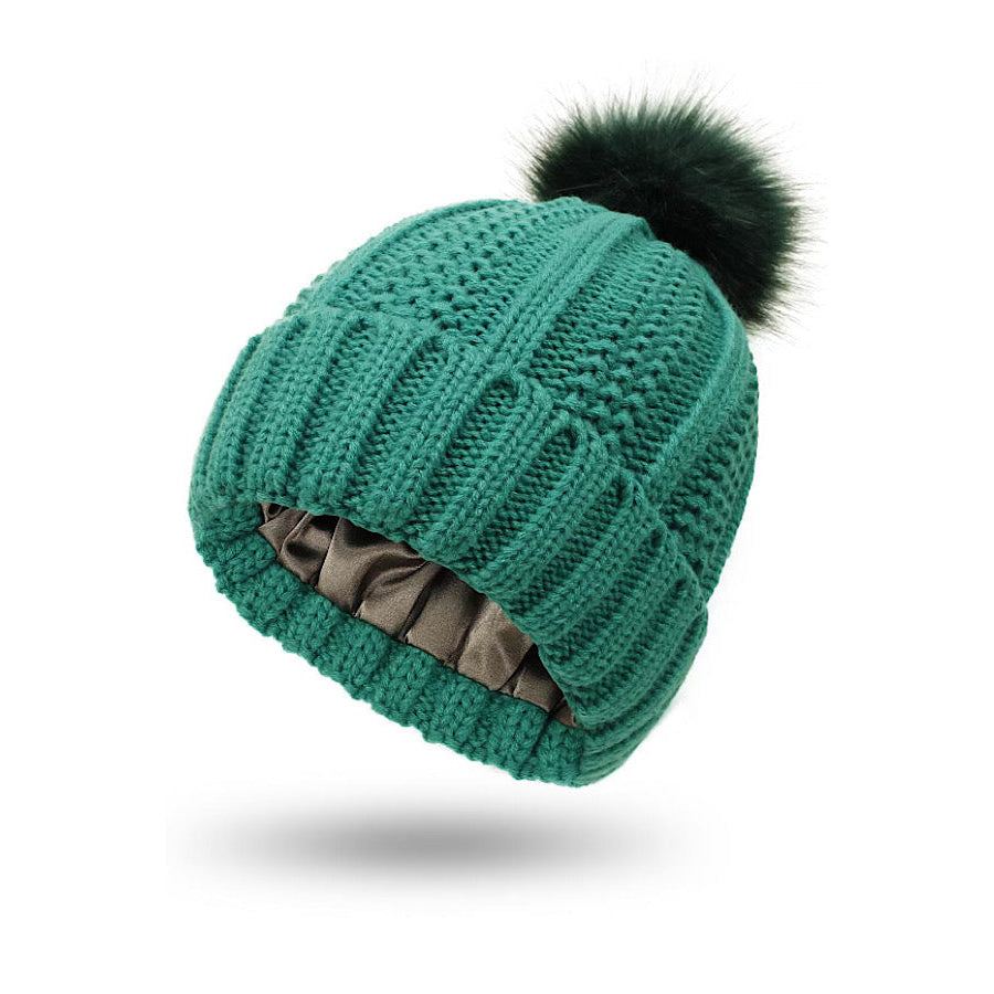 Green Cable Knit Pom Beanie WS 620 Hats