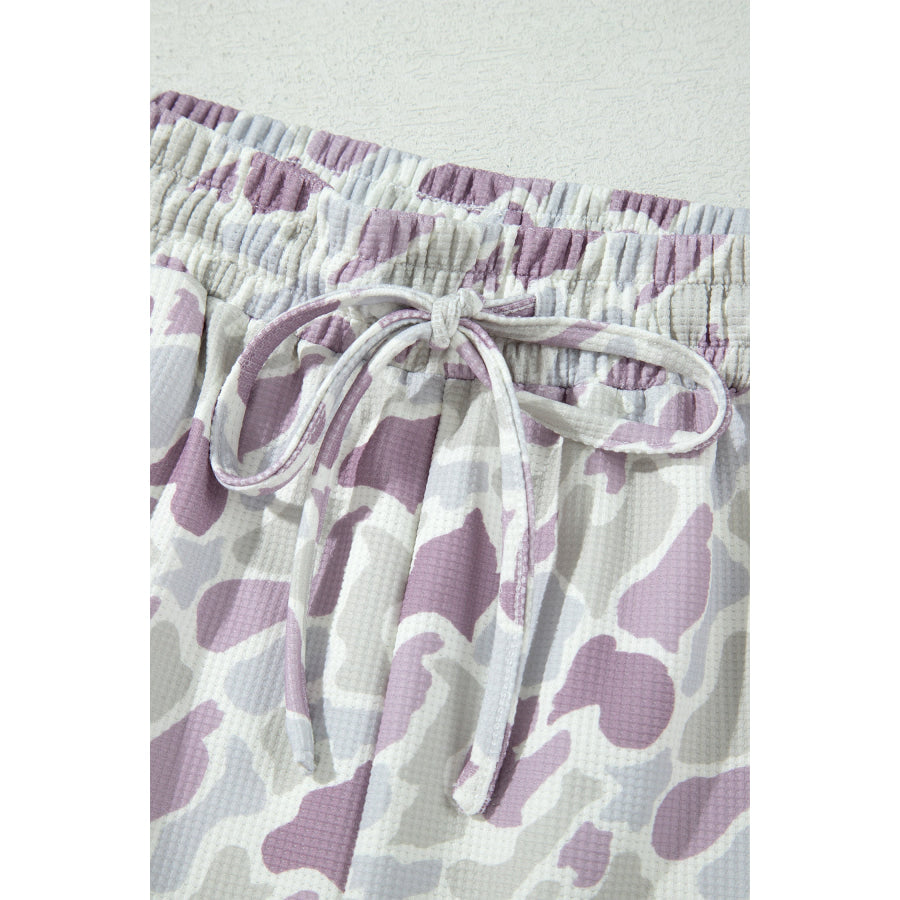Green Camo Print Drawstring Waist Loose Fit Full Length Pants Bottoms/Pants & Culotte