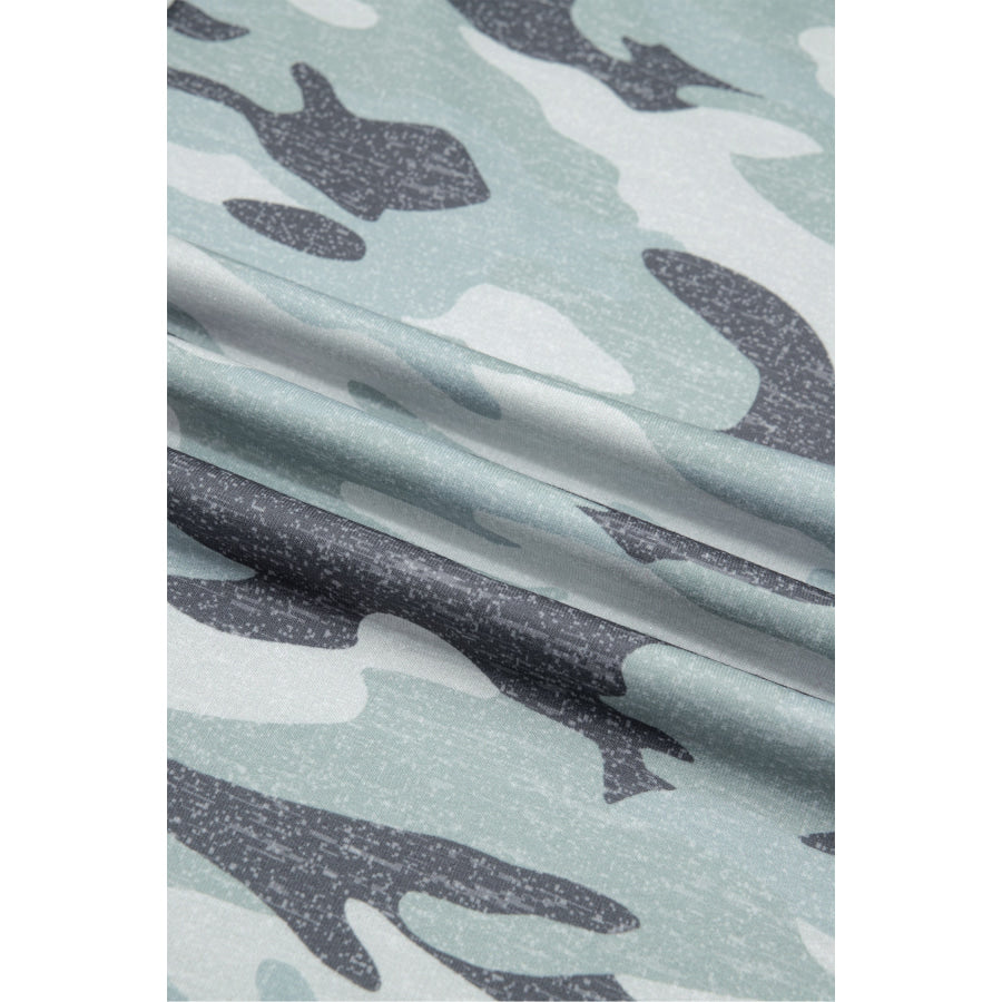 Green Camo Wide Leg Tie Elastic Waist Casual Pants Bottoms/Pants & Culotte