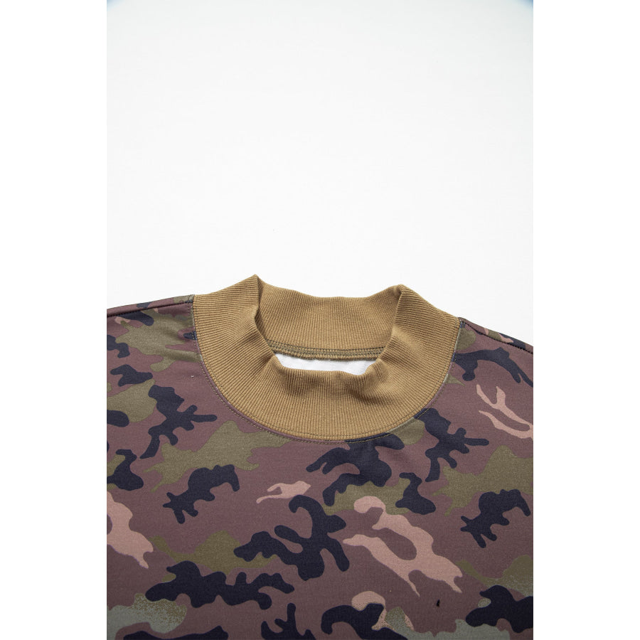 Green Camouflage Print High Neck Long Sleeve Oversized Shift Silhouette Tunic Length Plus Size Sweatshirt Size/Plus Sweatshirts & Hoodies