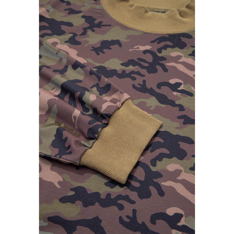 Green Camouflage Print High Neck Long Sleeve Oversized Shift Silhouette Tunic Length Plus Size Sweatshirt Size/Plus Sweatshirts & Hoodies