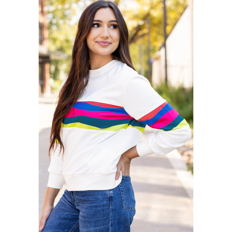 Green Colorful Striped Accent Long Sleeve T Shirt Sale (50% OFF)/Sale (50% OFF)