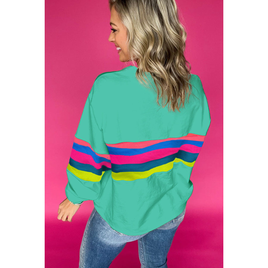 Green Colorful Striped Accent Long Sleeve T Shirt Sale (50% OFF)/Sale (50% OFF)