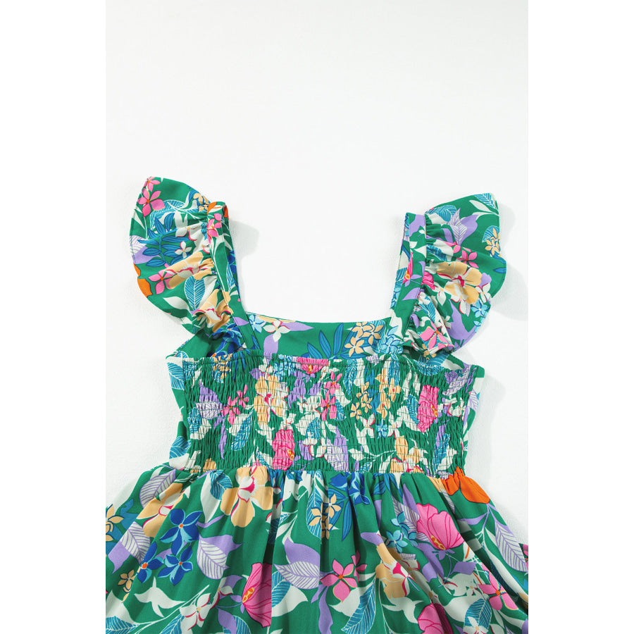 Green Floral Print Sleeveless Ruffle Tiered Maxi Dress Dresses/Floral Dresses