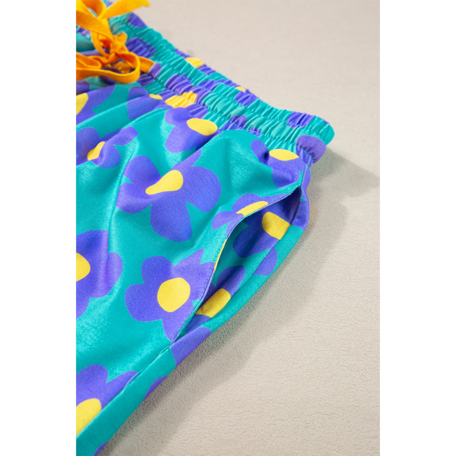 Green Flower Print Short Sleeve Shirt Pajamas Set Loungewear & Sleepwear/Sleepwear
