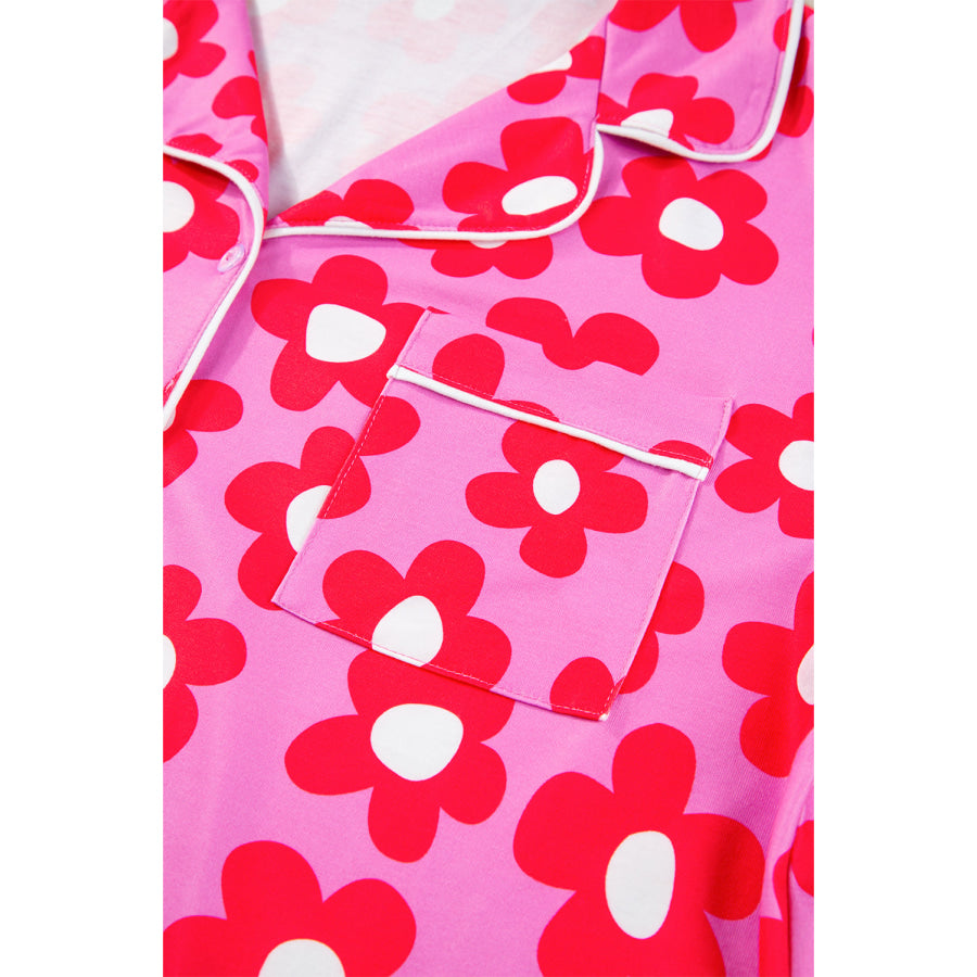 Green Flower Print Short Sleeve Shirt Pajamas Set Loungewear & Sleepwear/Sleepwear