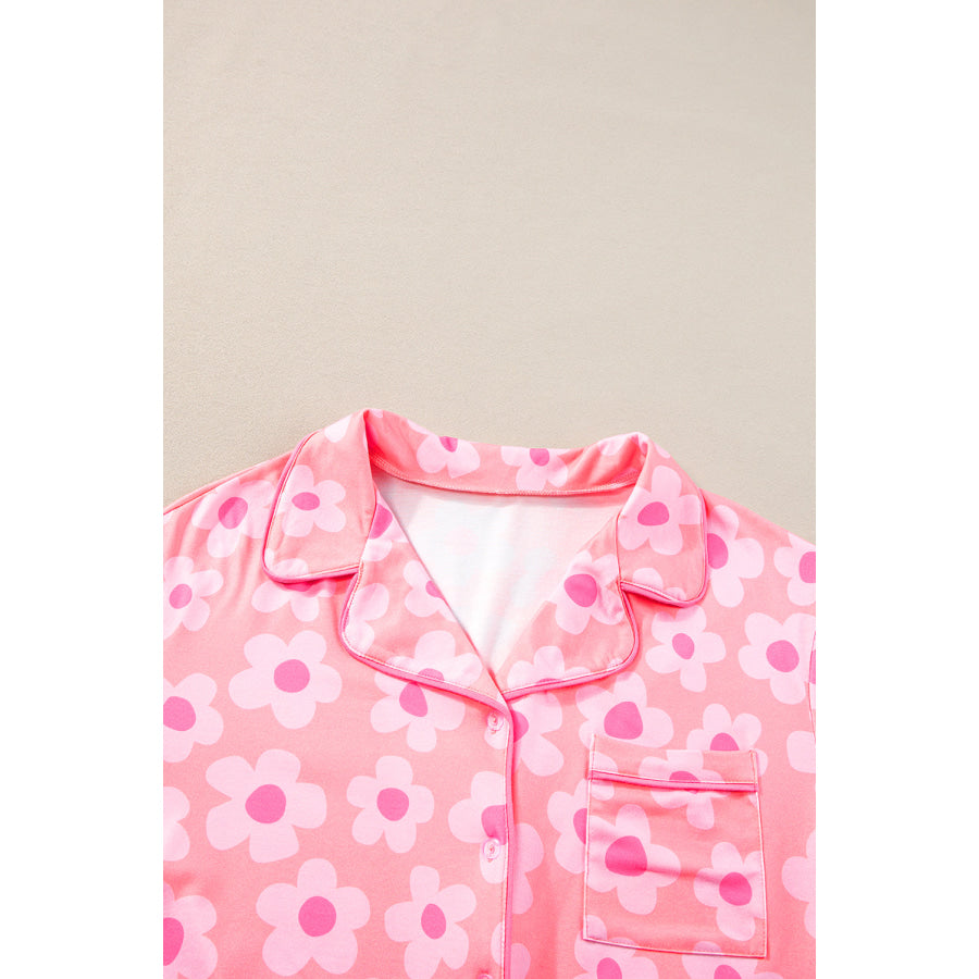 Green Flower Print Short Sleeve Shirt Pajamas Set Loungewear & Sleepwear/Sleepwear
